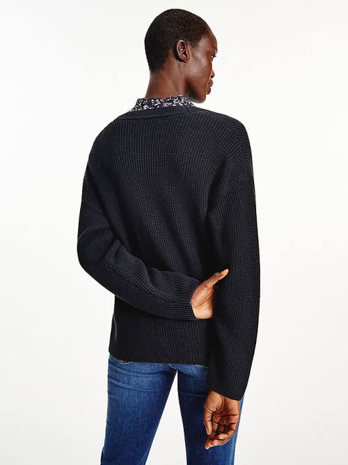 Tommy Hilfiger V-Neck Relaxed Fit Rib Knit Cardigan Pulóverek Női Kék | TH245AZJ