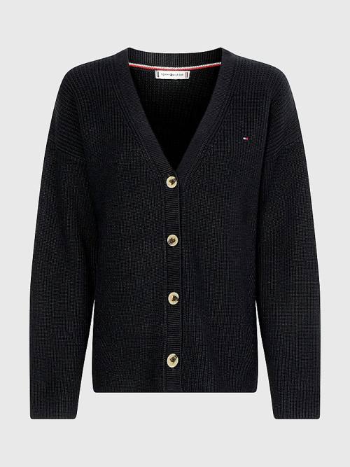 Tommy Hilfiger V-Neck Relaxed Fit Rib Knit Cardigan Pulóverek Női Kék | TH245AZJ