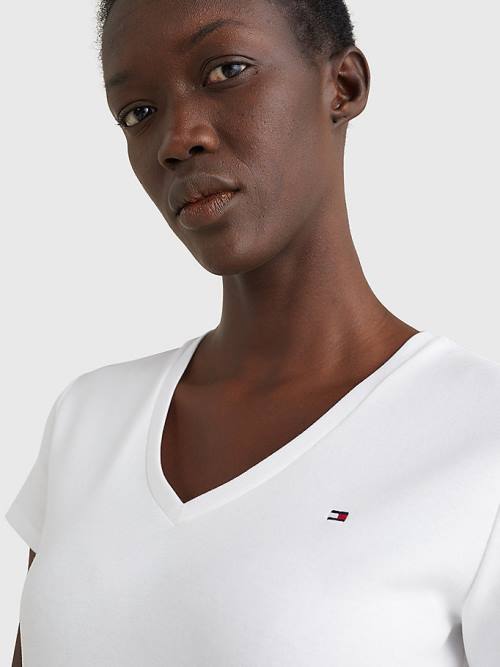 Tommy Hilfiger V-Neck Slim Fit Póló Női Fehér | TH147WDB