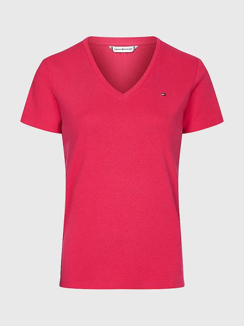 Tommy Hilfiger V-Neck Slim Fit Póló Női Rózsaszín | TH639WDN