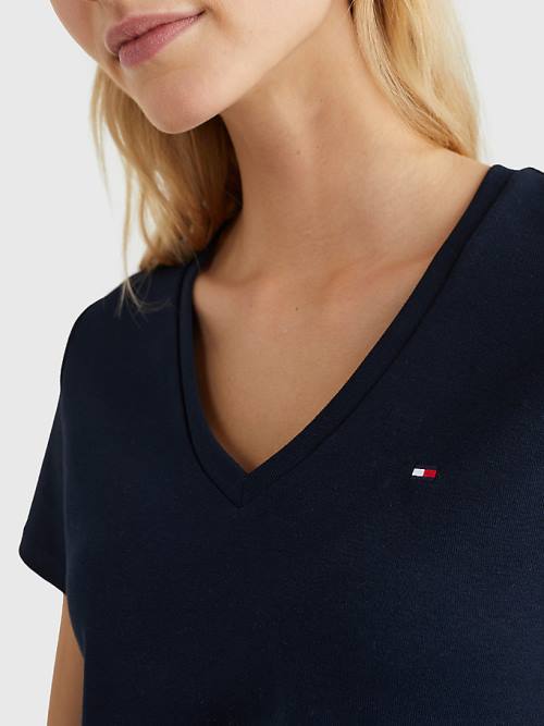 Tommy Hilfiger V-Neck Slim Fit Póló Női Kék | TH786EOR