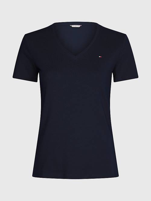 Tommy Hilfiger V-Neck Slim Fit Póló Női Kék | TH786EOR