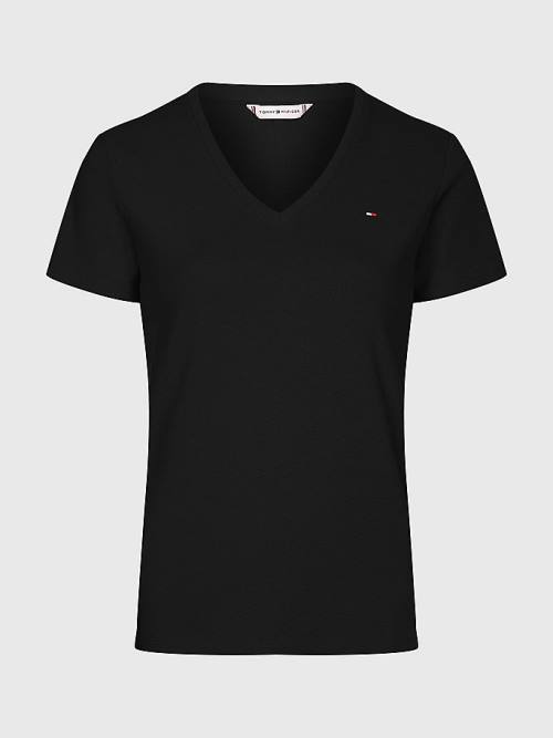 Tommy Hilfiger V-Neck Slim Fit Póló Női Fekete | TH975EHG