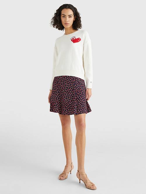 Tommy Hilfiger Valentines Heart Organic Pamut Jumper Pulóverek Női Fehér | TH459DLJ