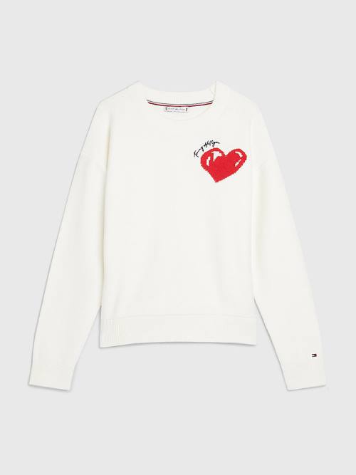 Tommy Hilfiger Valentines Heart Organic Pamut Jumper Pulóverek Női Fehér | TH459DLJ