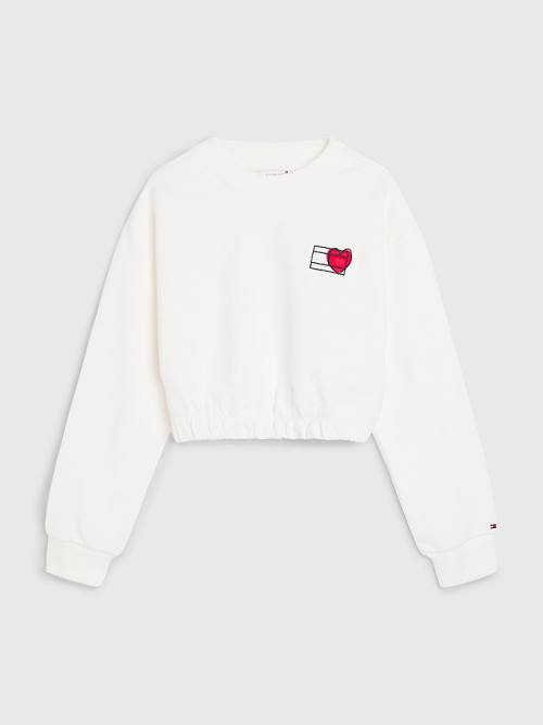 Tommy Hilfiger Valentines Heart Print Cropped Pulóver Lány Fehér | TH758UDB