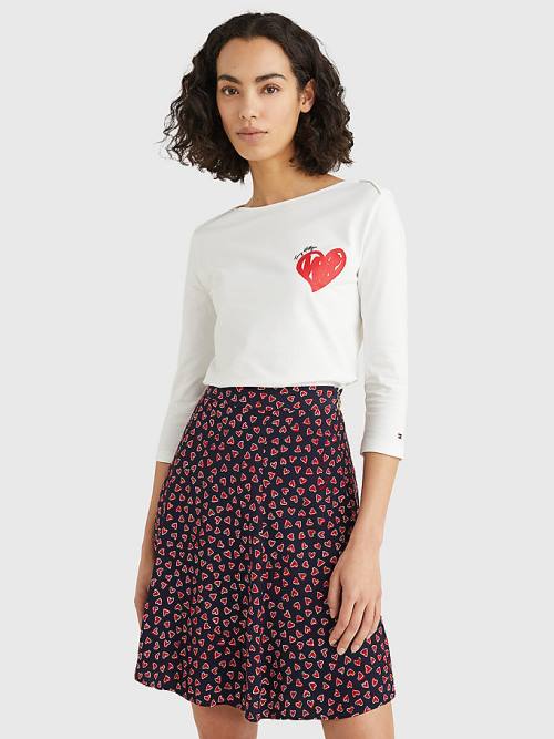 Tommy Hilfiger Valentines Heart Print Csónak Neck Póló Női Fehér | TH231TSZ