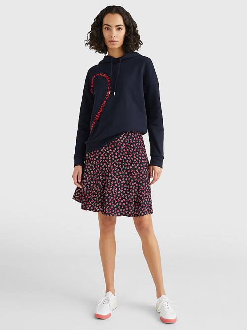 Tommy Hilfiger Valentines Heart Print Relaxed Fit Kapucnis Pulóver Női Kék | TH409QMO