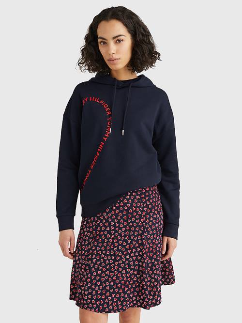 Tommy Hilfiger Valentines Heart Print Relaxed Fit Kapucnis Pulóver Női Kék | TH409QMO