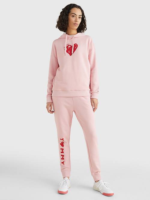 Tommy Hilfiger Valentines Heart Print Relaxed Fit Kapucnis Pulóver Női Rózsaszín | TH751ZTV