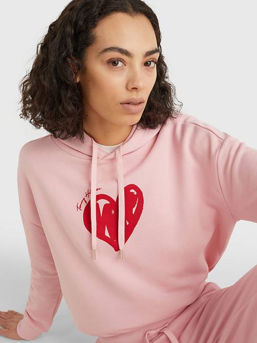 Tommy Hilfiger Valentines Heart Print Relaxed Fit Kapucnis Pulóver Női Rózsaszín | TH751ZTV