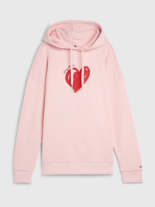 Tommy Hilfiger Valentines Heart Print Relaxed Fit Kapucnis Pulóver Női Rózsaszín | TH751ZTV