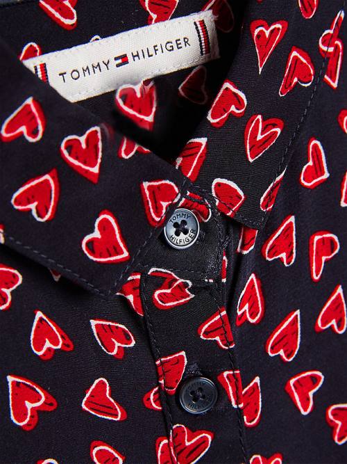 Tommy Hilfiger Valentines Heart Print Shirt Ruha Lány Kék | TH598TSZ