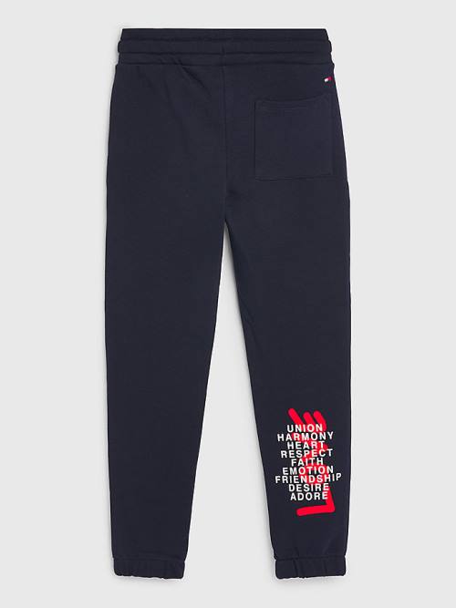 Tommy Hilfiger Valentines Heart Print Terry Joggers Nadrág Fiú Kék | TH651BNP