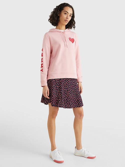 Tommy Hilfiger Valentines Heart Print Terry Kapucnis Pulóver Női Rózsaszín | TH748RWY