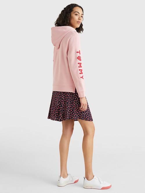 Tommy Hilfiger Valentines Heart Print Terry Kapucnis Pulóver Női Rózsaszín | TH748RWY