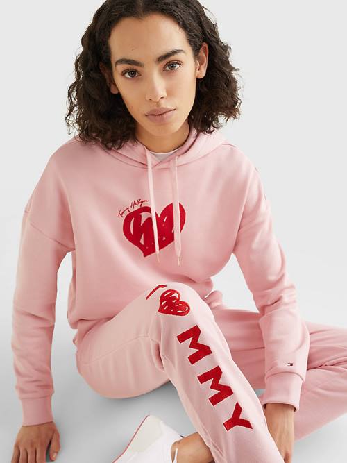 Tommy Hilfiger Valentines Heart Print Terry Joggers Nadrág Női Rózsaszín | TH943ABK