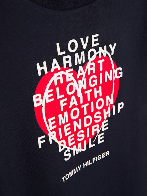 Tommy Hilfiger Valentines Heart Text Print Póló Lány Kék | TH472NFH