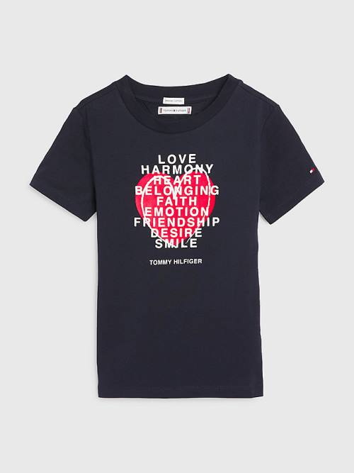 Tommy Hilfiger Valentines Heart Text Print Póló Lány Kék | TH472NFH