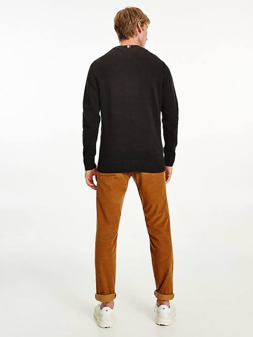 Tommy Hilfiger Vaskos Knit Crew Neck Jumper Pulóverek Férfi Fekete | TH642EDI