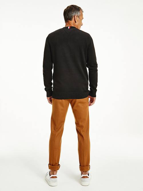 Tommy Hilfiger Vaskos Knit Crew Neck Jumper Pulóverek Férfi Fekete | TH642EDI