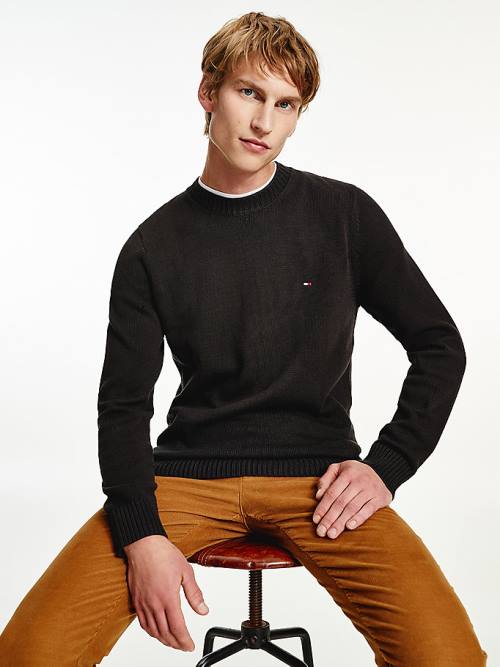 Tommy Hilfiger Vaskos Knit Crew Neck Jumper Pulóverek Férfi Fekete | TH642EDI