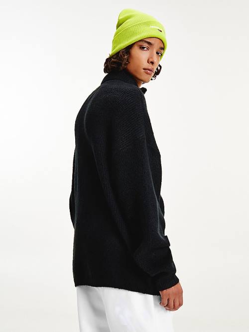 Tommy Hilfiger Vaskos Knit Half-Zip Jumper Pulóverek Férfi Fekete | TH710GNP