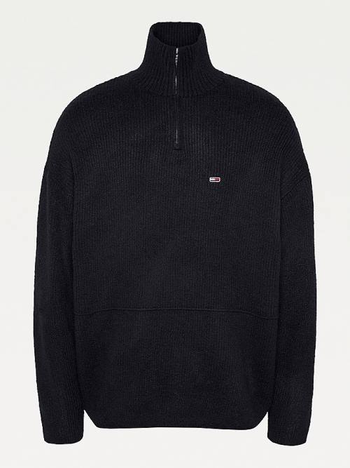 Tommy Hilfiger Vaskos Knit Half-Zip Jumper Pulóverek Férfi Fekete | TH710GNP