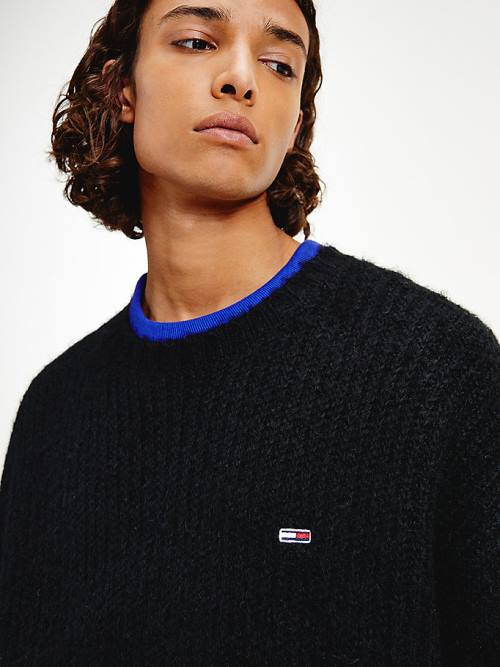 Tommy Hilfiger Vaskos Knit Jumper Pulóverek Férfi Fekete | TH823CAX