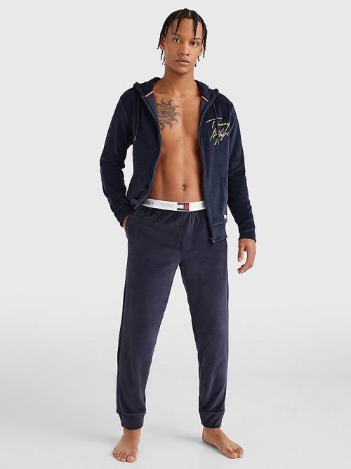 Tommy Hilfiger Velour Repeat Logo Joggers Pizsama Férfi Kék | TH942XPQ