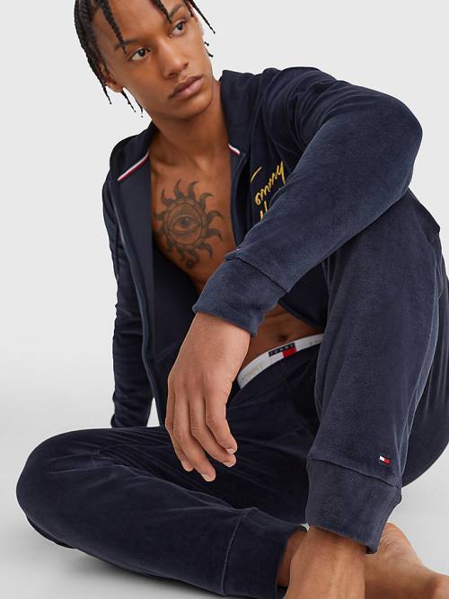 Tommy Hilfiger Velour Repeat Logo Joggers Pizsama Férfi Kék | TH942XPQ