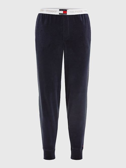 Tommy Hilfiger Velour Repeat Logo Joggers Pizsama Férfi Kék | TH942XPQ