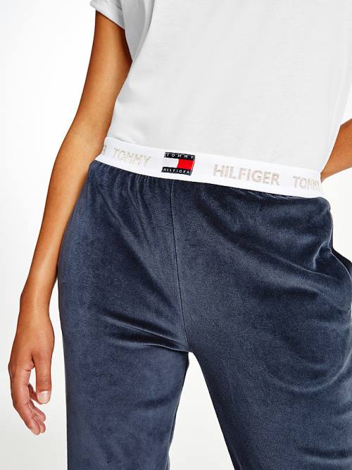 Tommy Hilfiger Velour Repeat Logo Waistband Joggers Nadrág Női Kék | TH317FUY