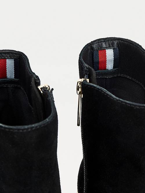 Tommy Hilfiger Velúr Block Heel Klipsz Bakancs Női Fekete | TH501LPO