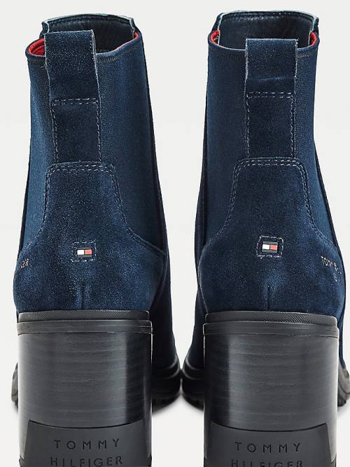 Tommy Hilfiger Velúr High Heel Chelsea Bakancs Női Kék | TH649VCN