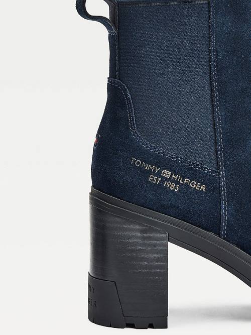 Tommy Hilfiger Velúr High Heel Chelsea Bakancs Női Kék | TH649VCN