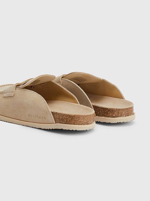 Tommy Hilfiger Velúr Slip-On Mules Szandál Férfi Bézs | TH721HQV