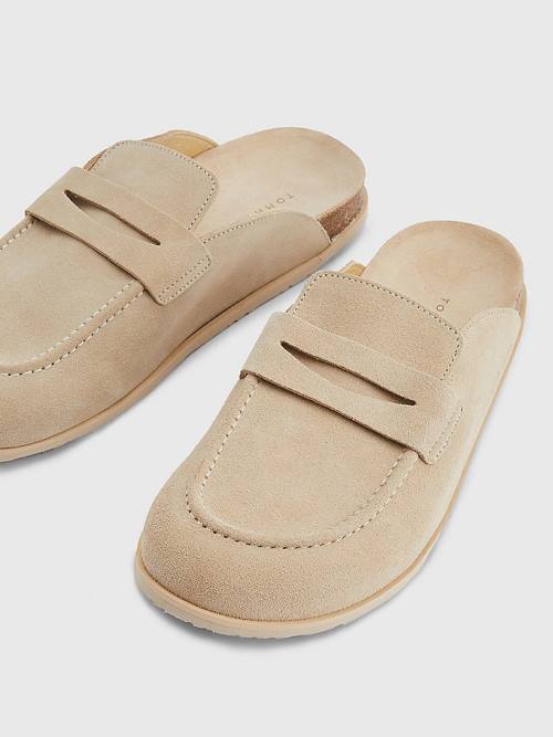 Tommy Hilfiger Velúr Slip-On Mules Szandál Férfi Bézs | TH721HQV