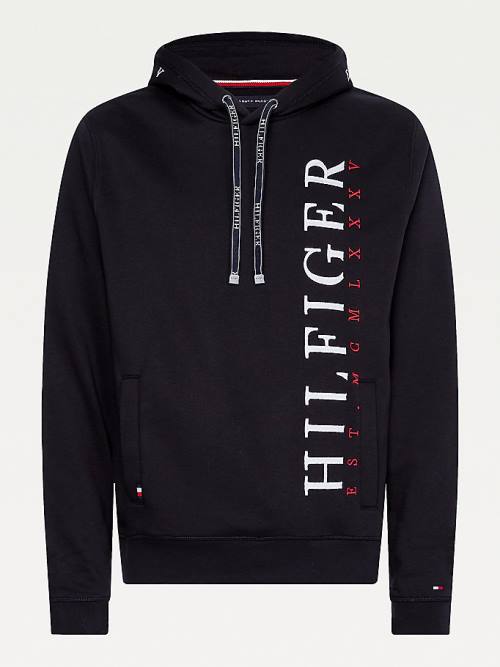 Tommy Hilfiger Vertical Logo Flex Fleece Kapucnis Pulóver Férfi Fekete | TH982PCS