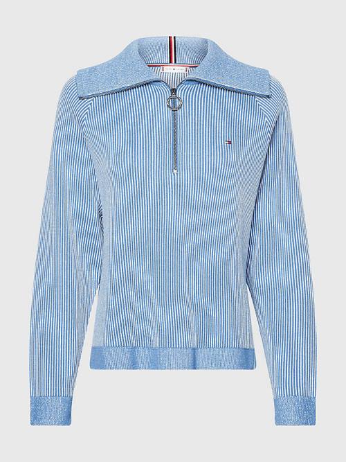 Tommy Hilfiger Vertical Stripe Half Zip Sweatshirt Pulóverek Női Fehér | TH269EIK