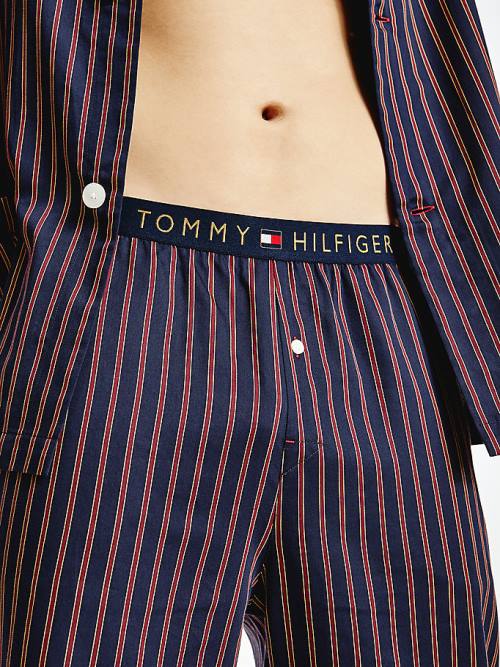 Tommy Hilfiger Vertical Stripe Trousers Pizsama Férfi Kék | TH693XRG