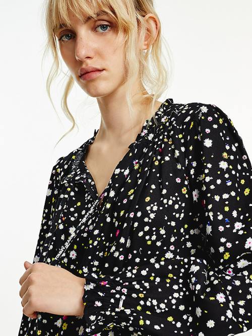 Tommy Hilfiger Viscose Floral Print Blúz Női Fekete | TH903JZO