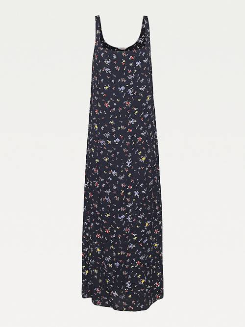 Tommy Hilfiger Viscose Floral Print Slip Ruha Női Fekete | TH407MVA