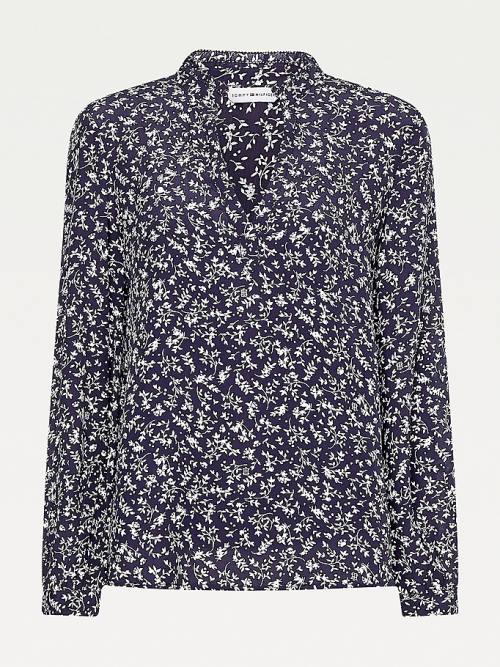 Tommy Hilfiger Viscose Floral Regular Fit V-Neck Blúz Női Kék | TH213FIU