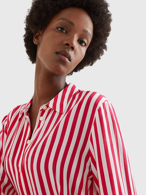 Tommy Hilfiger Viscose Stripe Shirt Ruha Női Rózsaszín | TH673HNU