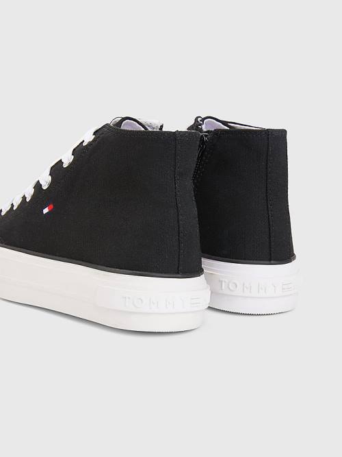 Tommy Hilfiger Vászon Vaskos High-Top Tornacipő Lány Fekete | TH406XIB