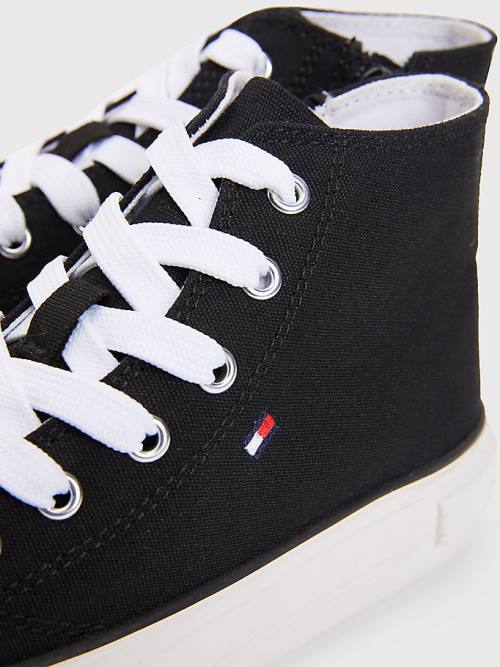 Tommy Hilfiger Vászon Vaskos High-Top Tornacipő Lány Fekete | TH406XIB