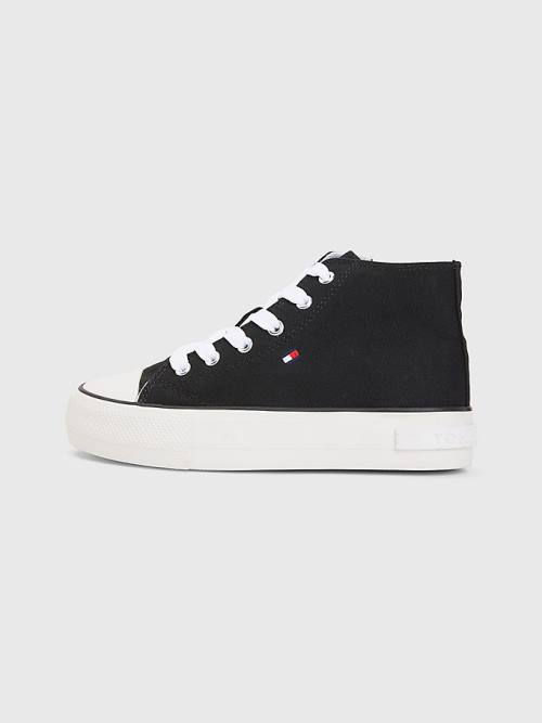 Tommy Hilfiger Vászon Vaskos High-Top Tornacipő Lány Fekete | TH406XIB