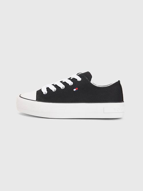 Tommy Hilfiger Vászon Vaskos Low-Top Tornacipő Lány Fekete | TH862GEZ