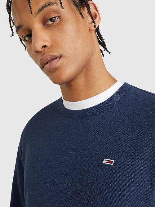 Tommy Hilfiger Waffle Crew Neck Long Sleeve Top Póló Férfi Kék | TH638CRG